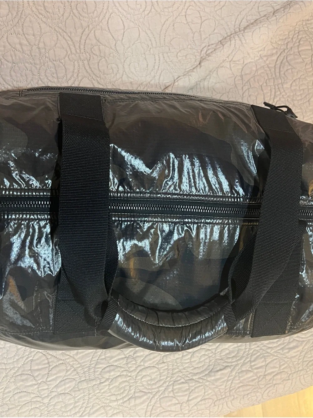 Saint Laurent Black Camouflage Duffel with White Logo